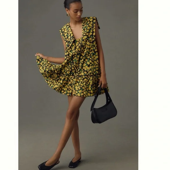 MWT Anthropologie Maeve Collared Poplin Floral  Swing Mini Dress L - Picture 6 of 12